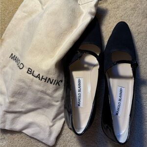 MANOLO SUEDE + LEATHER KITTEN HEELS